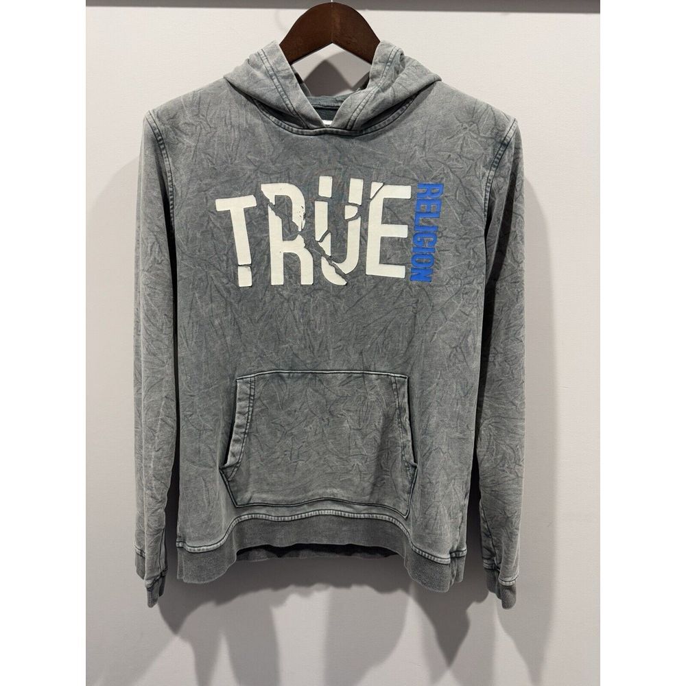 True Religion Hoodie Boys XL 18/20 Logo Slashed Look Acid Wash Material